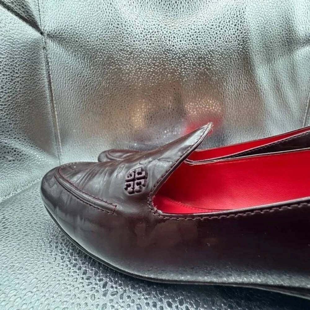 Size 8M - Tory Burch Womens Black Patent Leather Slip On Classic Ballet‎ Loafers